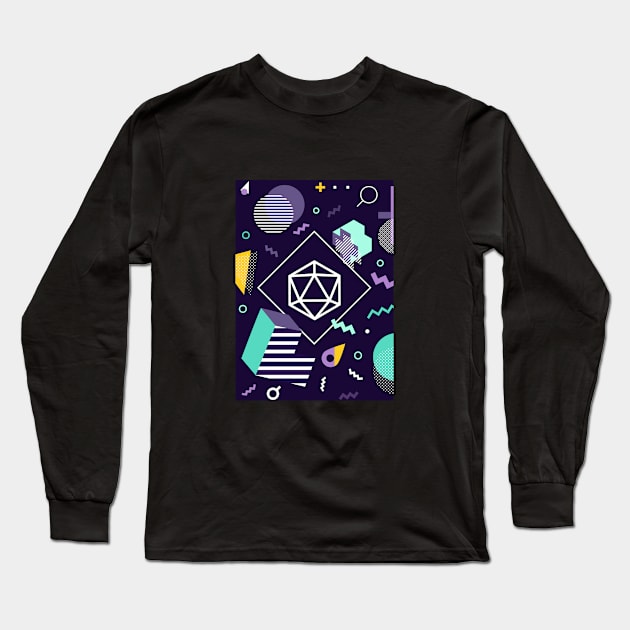 Polyhedral Dice Set Memphis Design Violet Teal Tabletop RPG Long Sleeve T-Shirt by dungeonarmory